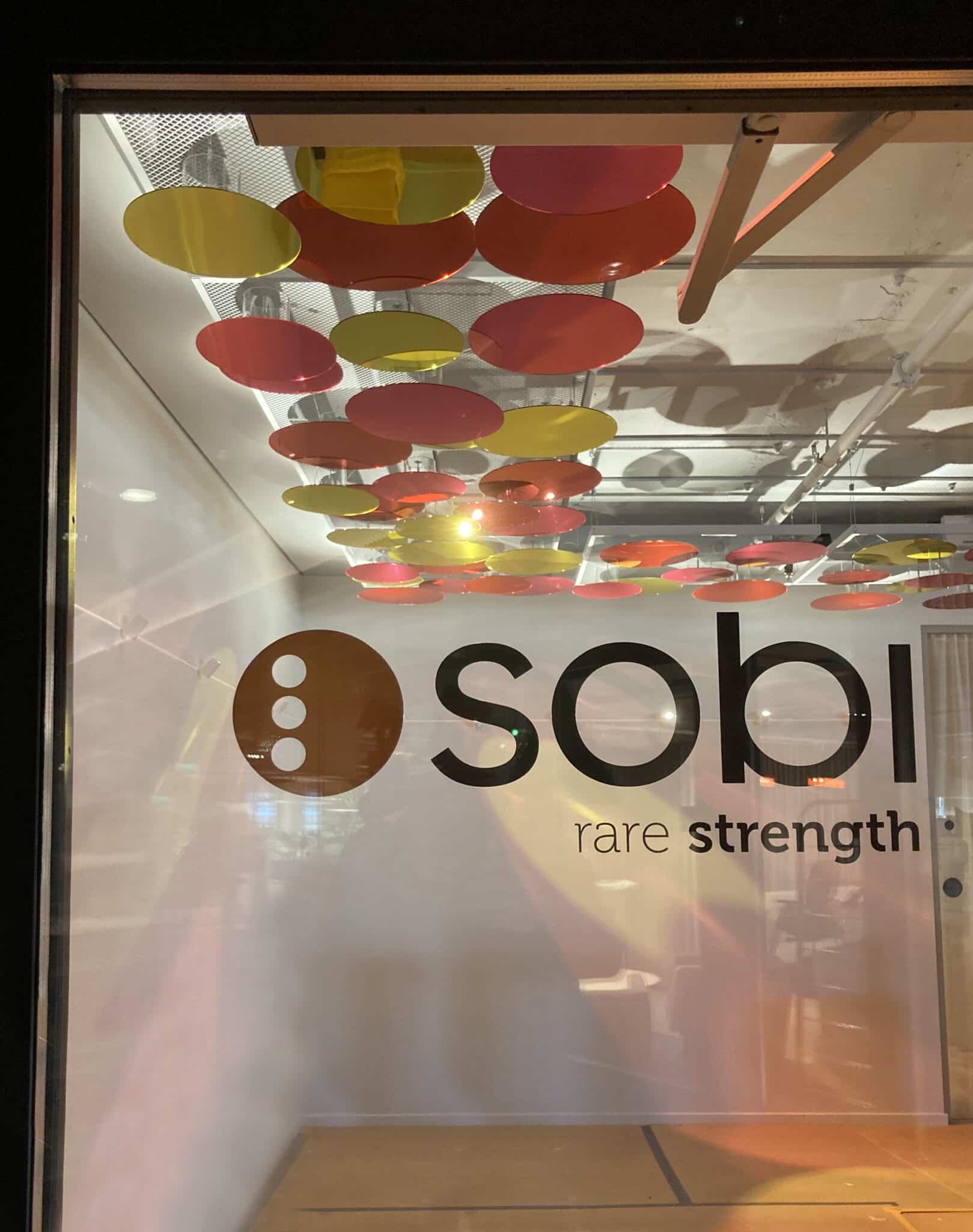 Glasruta med logga med texten SOBI