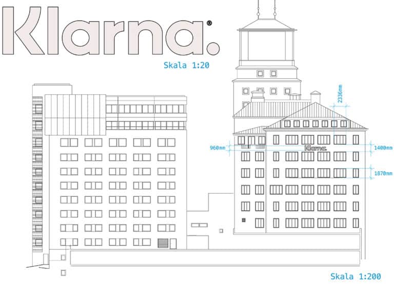 Fasadritning för Klarnas skylt